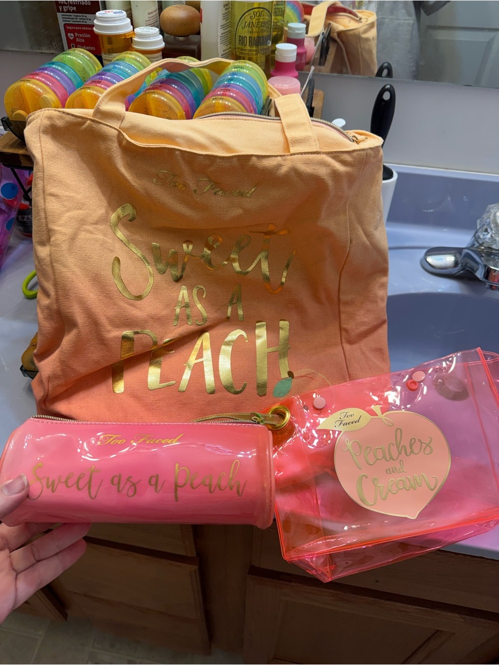 Too Faced Peach and Coral Makeup Bag Trio